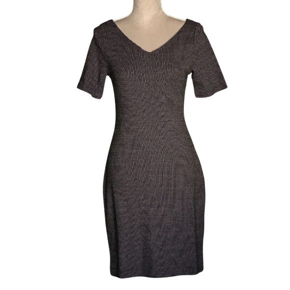 Fall Work Office Dress Banana Republic Black White Textured Knit Sheath Sz 2 - Picture 3 of 10